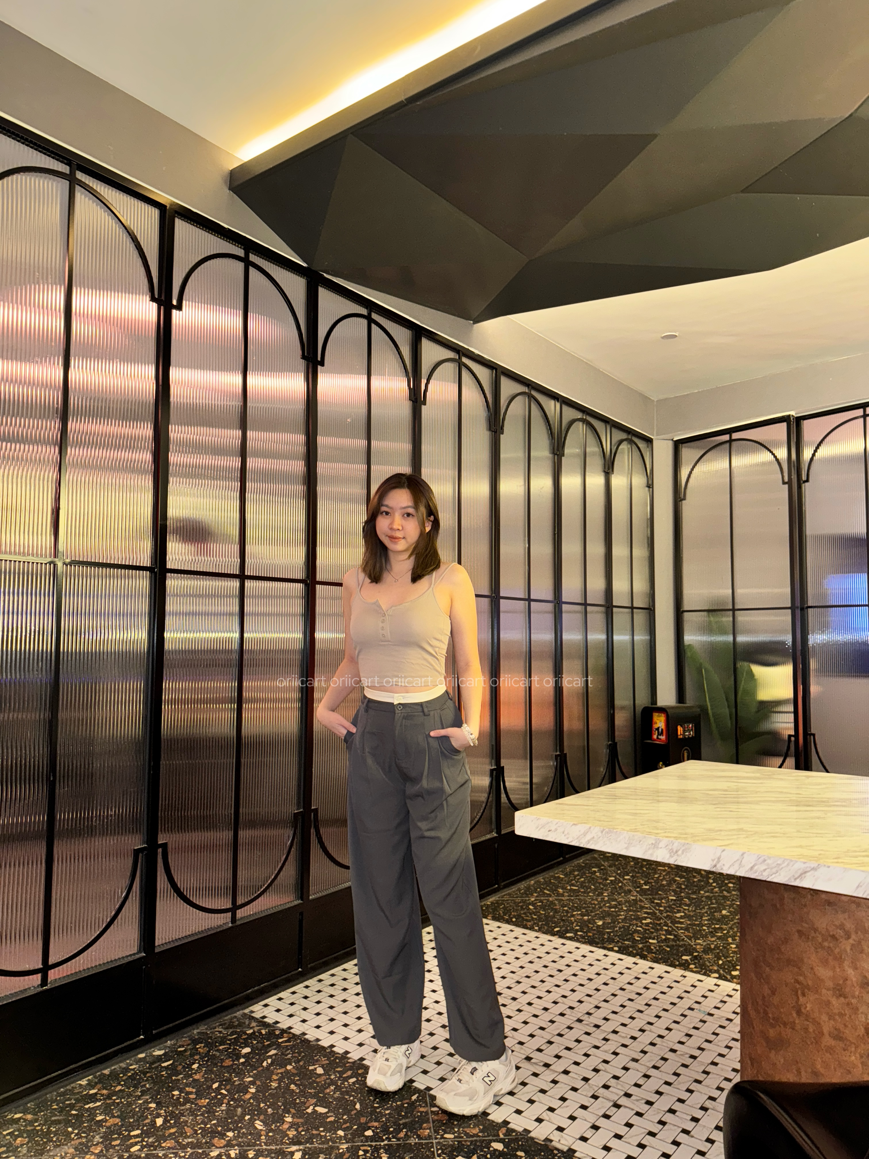 Contrast Color Straight Leg Loose Casual Pants