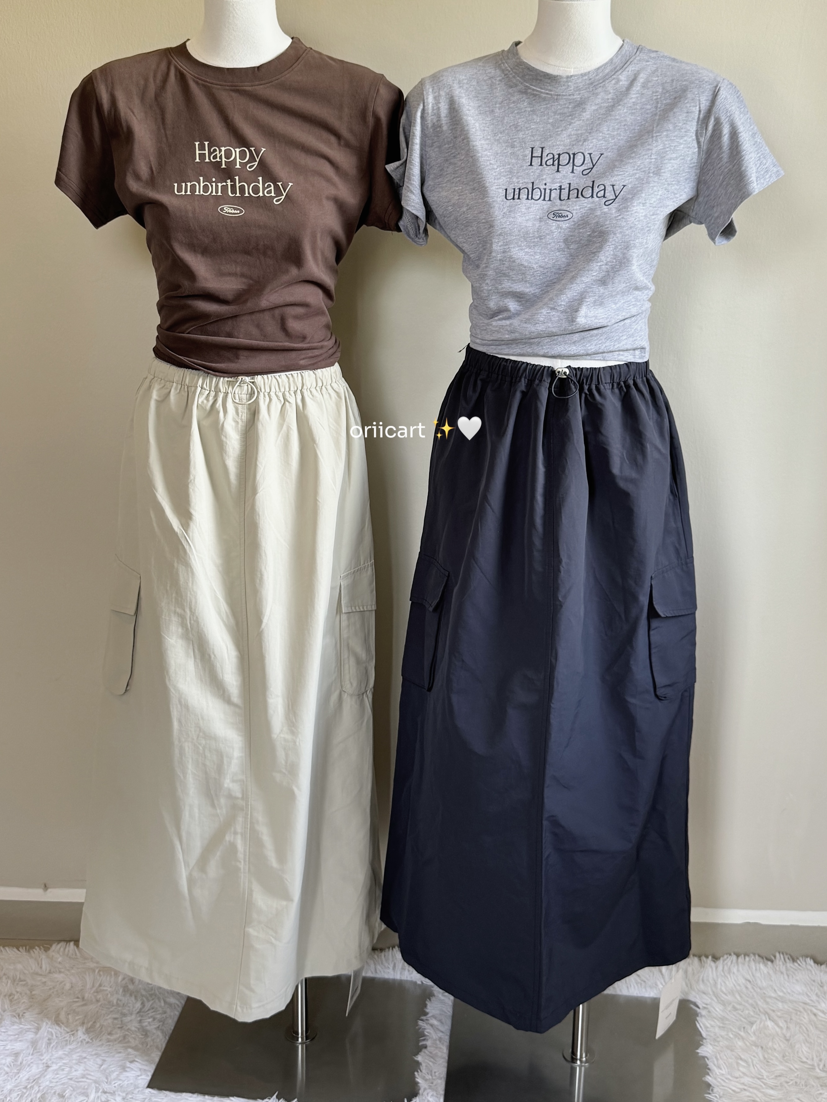 Drawstring Long Cargo Skirt