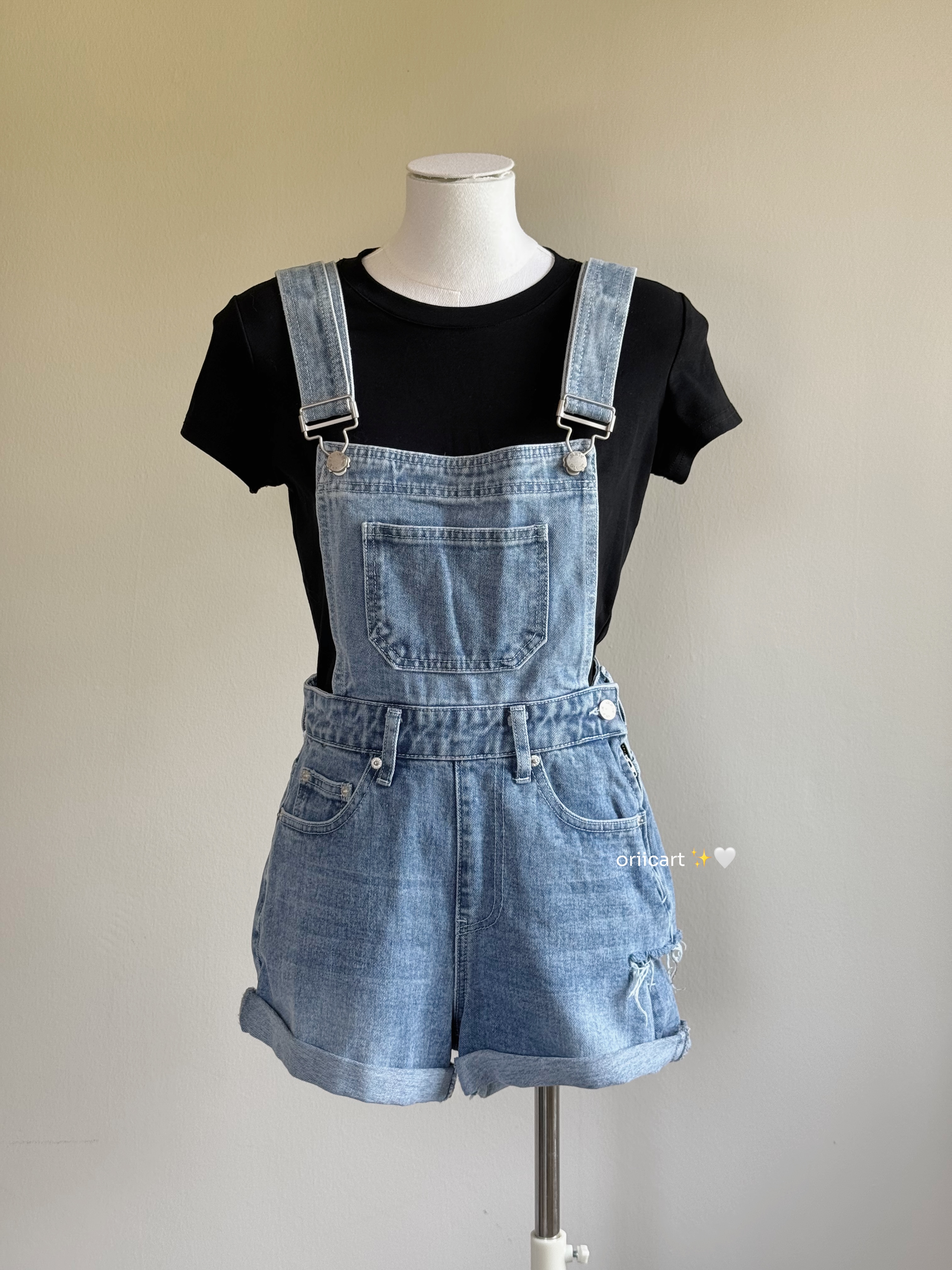 Casual Rolled Hem Denim Romper