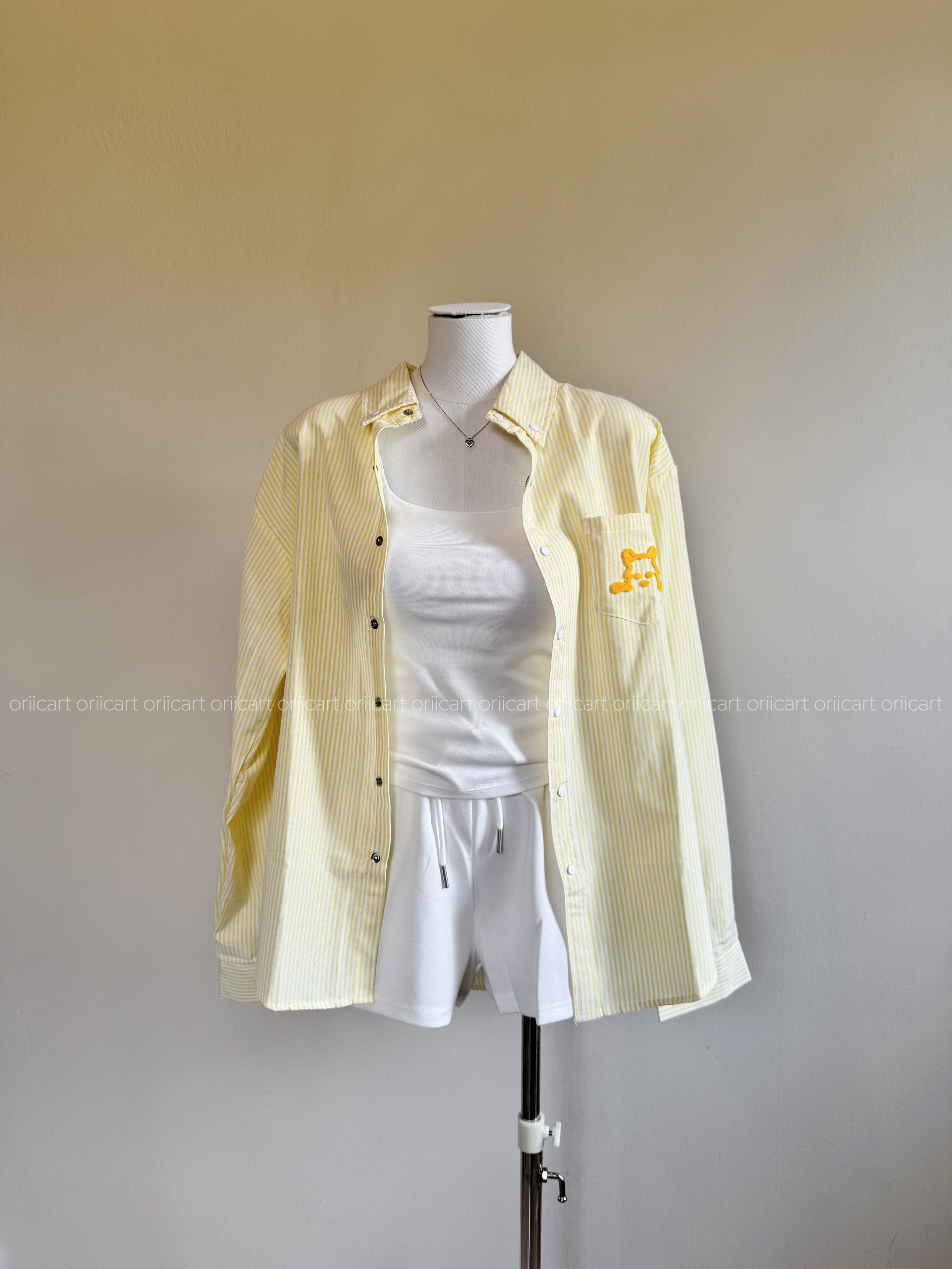 Yellow and White Striped Oversize Blouse