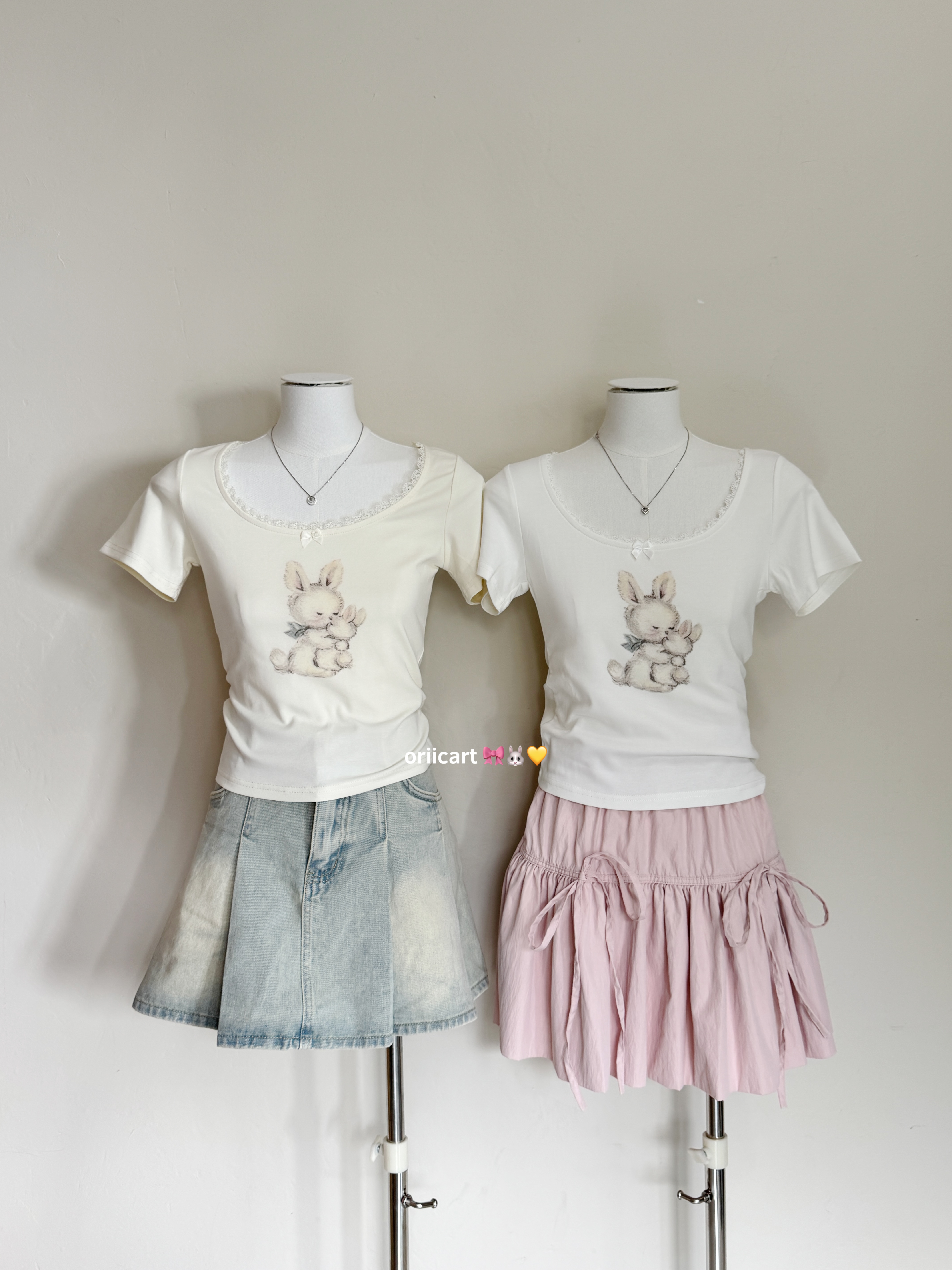 Sweetie Lace-trim Bunny Print Tee