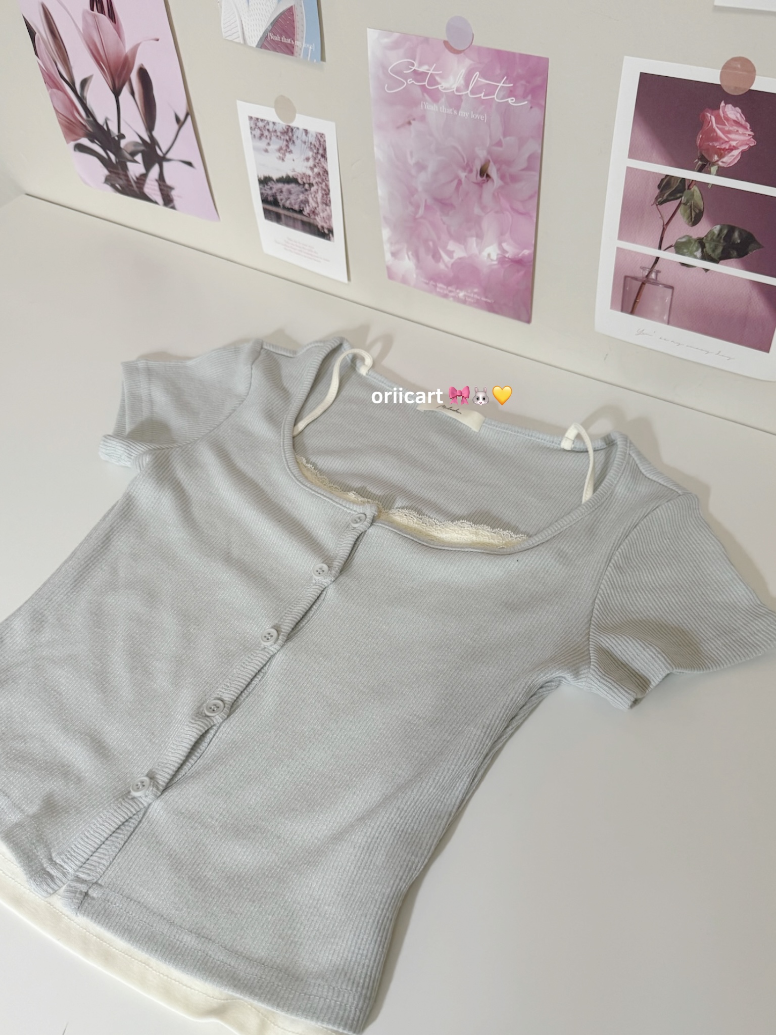 Lace-trimmed Button-down Crop Top