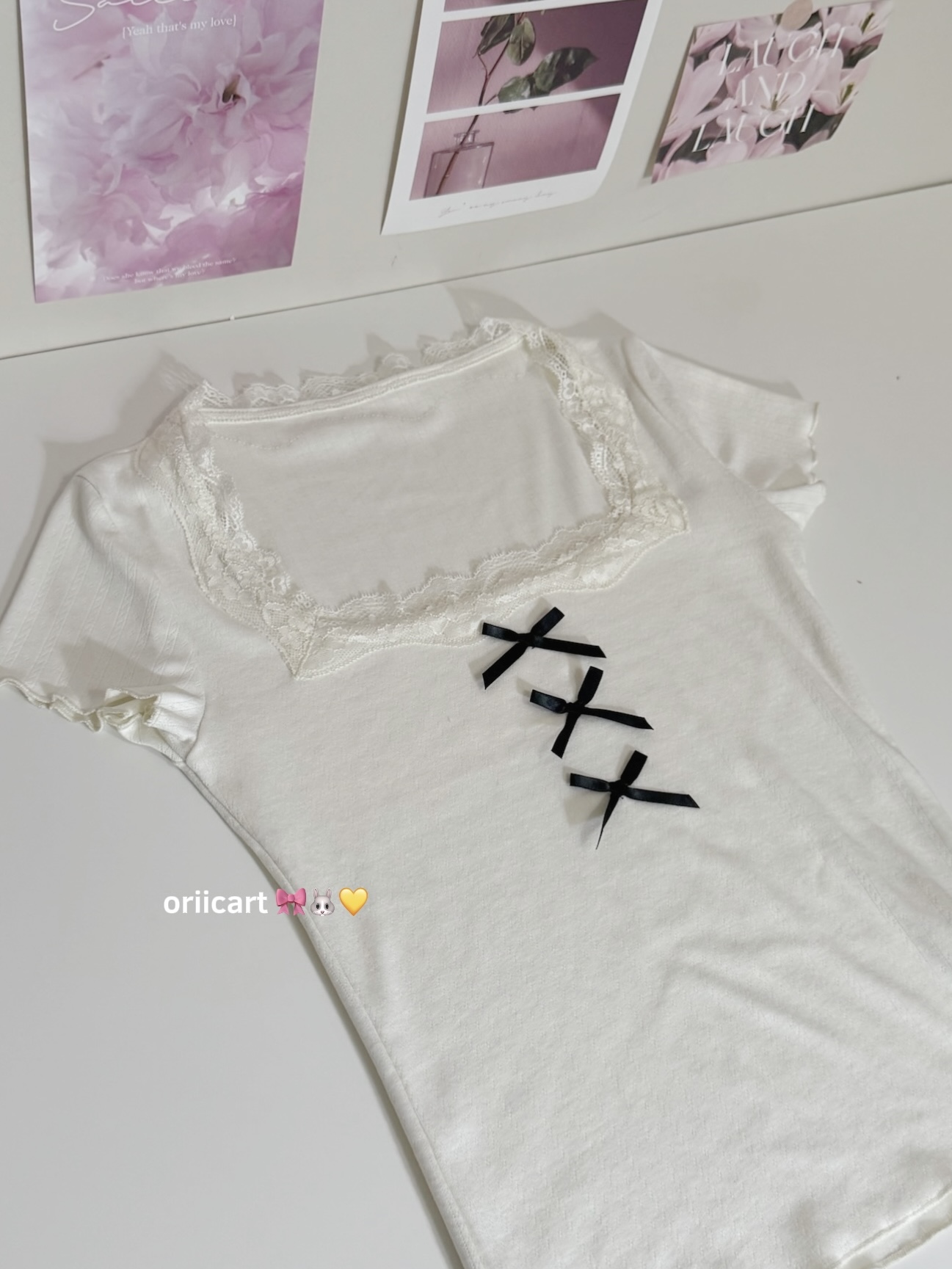 Lace-trimmed Corset-style Bow Tee